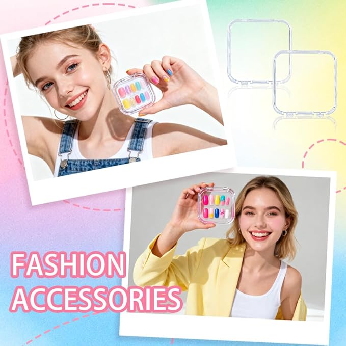 12PCS Press on Nail Storage Box Acrylic Organizer Nail Case Nail Display Case Nail Display Box Artificial False Nail Box with Double Sided Adhesive Nail Tape Suitable for Press on False Nail