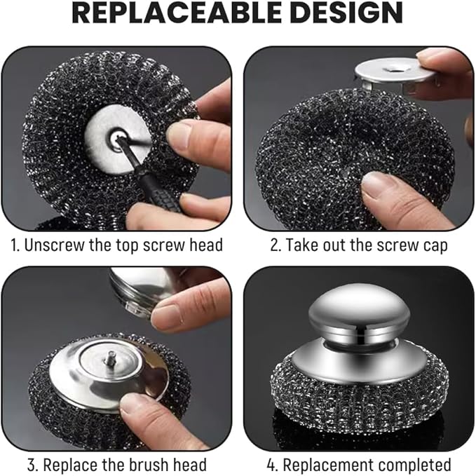 2026 New Steel Wool Scrubber, Stainless Steel Dish Scrubber with Handle for Cleaning Dishes, Iron Pots, Stoves, Wash Sink (2 pcs)