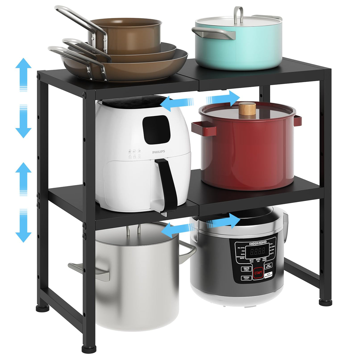 2-Tier Expandable Metal Storage Shelves,150LBS Heavy Duty - Image 1