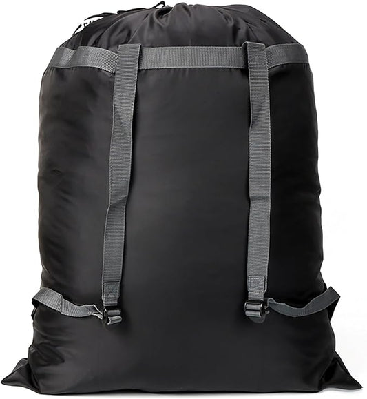 Laundry Bag Backpack, 27” x 34”Sturdy Laundry Bag with Shoulder Straps Drawstring Closure Heavy Duty Foldable Laundry Backpack for College, Travel, Laundromat, Apartment (black)