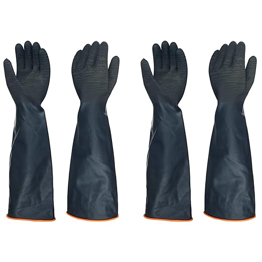 North Tower Heavy Duty Rubber Gloves, Industrial Gloves Waterproof Reusable Protective Work for Cleaning, Dishwashing,Upgraded with Non-Slip Design, Black (22in,2pair)
