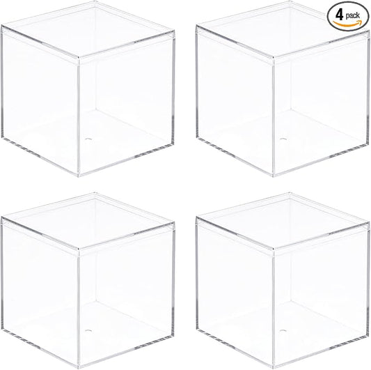 MECCANIXITY Clear Acrylic Plastic Storage Box Square Cube Display Case with Lid, 6.1x6.1x6.1cm Container Box for Small Item, Pack of 4