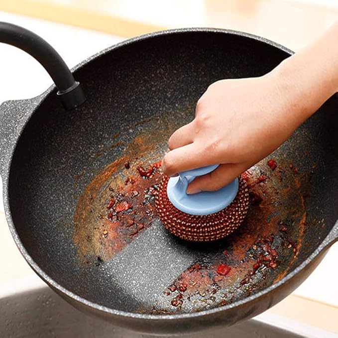 YARNOW 10pcs Stainless Steel Scrubber Metal Sponge Steel Scouring Pad Wire Pot Brush with Handle Kitchen Cleaning Brush for Home Dish Pot Coffee Maker Bowl