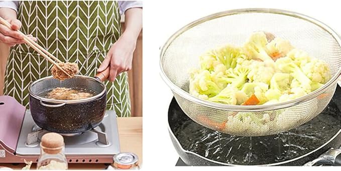DOITOOL Stainless Steel Fry Basket with Long Handle 16.85 Inch Micro-Porous Strainer Colander for Draining Fried Food Vegetables Fruits and Seafood