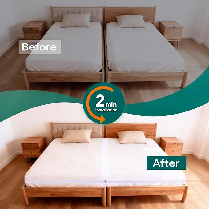 3-in-1 Bed Bridge Twin to King Converter Kit with Attached Fitted Sheet | Split King Gap Filler for Adjustable Bed & Bed Gap Filler | Twin to King Daybed Gap Filler | Washable Cover | 78"x75"