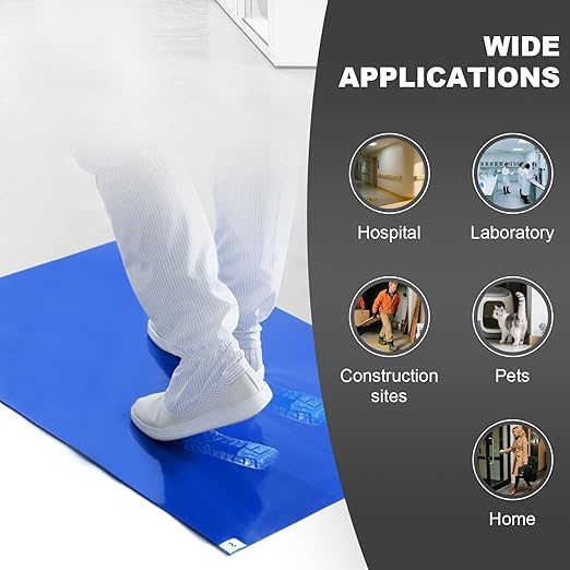 26" x 45" Blue Sticky Mat Tacky Pads Adhesive Floor Mat (5 Packs,150 Sheets,30 Sheets/Pack） for Cleanroom Laboratory Hospital Construction Pets Home Indoor Gymnasium and Workshop