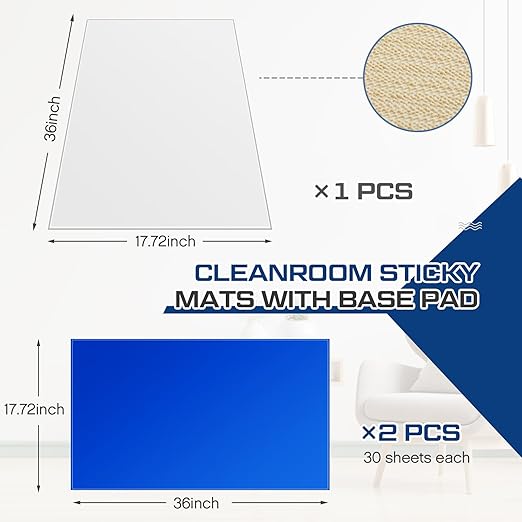Nuanchu Adhesive Mat Pad Include 1 Sticky Non Slip Base Pad 2 Tacky Dust Mats Construction of 30 Sheets (60 Sheets Total) for Clean Room Science Lab Matting Laboratory Hospital(Blue,18x36 Inches)