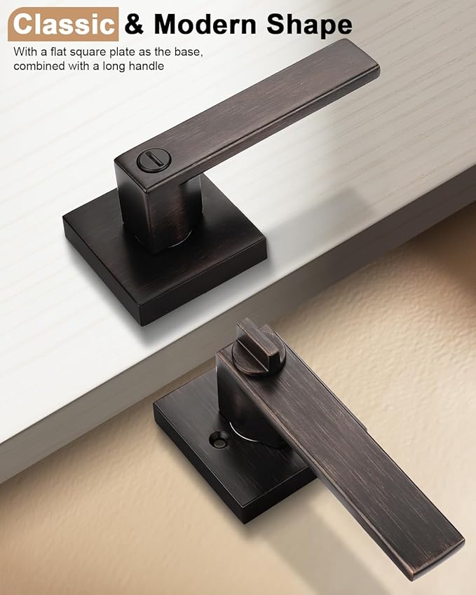 Probrico 15 Pack Square Door Levers with Lock Keyless Privacy Door Handles Locksets Interior Bed/Bath Heavy Duty Hardware in Oil Rubbed Bronze Finish,Universal Handing