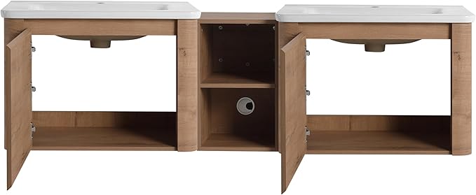 Wall-Mounted Bathroom Sink Vanity Set with White Ceramic Sink and Soft-Close Doors with Side Cabinet. (28'')