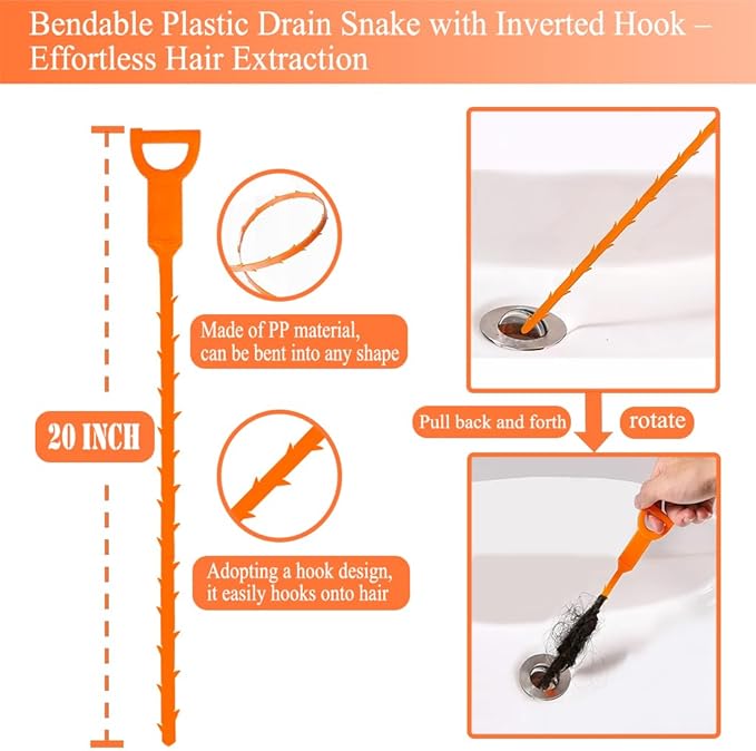 Drain Snake, Drain Clog Remover - Gutter Cleaning Tools Drain Cleaner for Toilet Sewer Shower Kitchen Bathroom Tub Clogged Drains Opener Cleaning Tool, Flexible Grabber Claw Pick Up Reacher (63 inch)