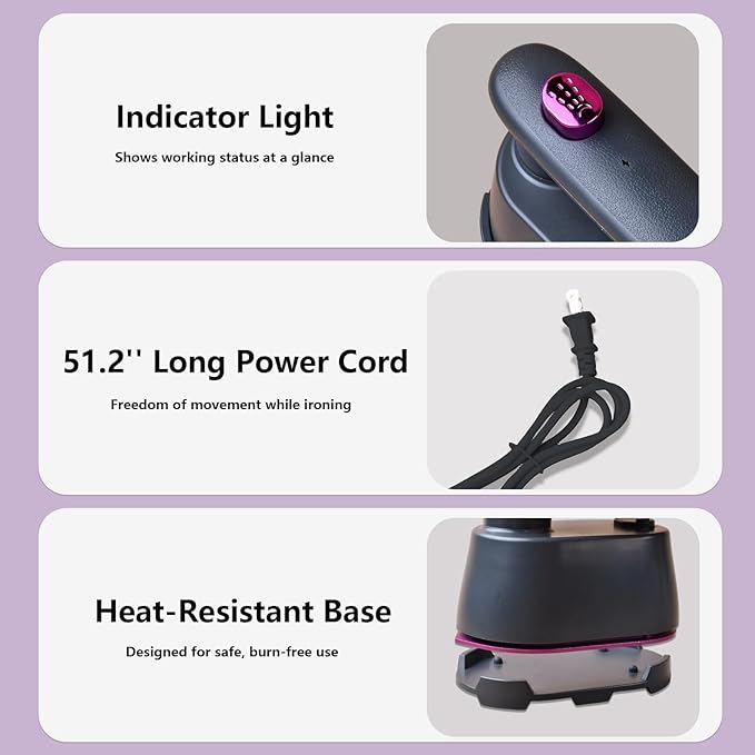 Mini Travel Steamer Iron for Clothes, 2-in-1 Dry & Steam Iron, Fast Heat Portable Garment Steamer, Flat & Vertical Ironing, Precision Tip, Lightweight Compact for Travel & Dorm (Premium Matte Gray)
