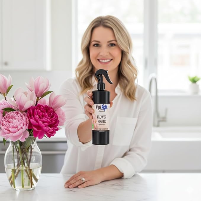 Wipe Right Cleaning Solutions-Multipurpose "Flower Power" Cleaner. Plant Based 16 oz. Household Daily Cleaner. Magnolia & Peony Scented. Use in Kitchen, Bathroom, countertop,Walls,Fridge,Stove