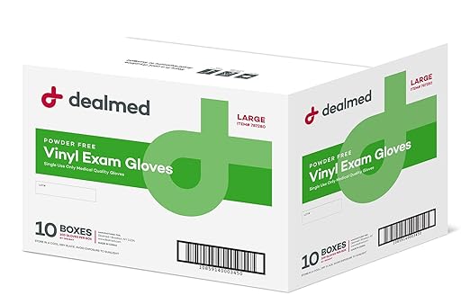 Dealmed Vinyl Exam Gloves - 1000 Count Large, Powder-Free Disposable Medical Gloves, Latex-Free for Healthcare, Food Service & First Aid