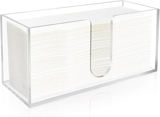 Acrylic Paper Towel Holder Countertop, 5mm Thick Clear C-Fold Z-Fold Trifold Napkin Dispenser, Bathroom & Kitchen Organizer for Multifold Towels (1)