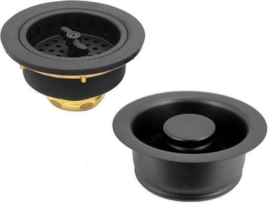Westbrass D2155-62 Wing Nut Style Large Kitchen Basket Strainer with Waste Disposal Flange and Stopper, Matte Black