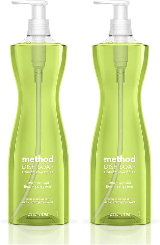 Method Dish Soap, Lime + Sea Salt, Tough on Grease, 18 Fl Oz (Pack of 2)