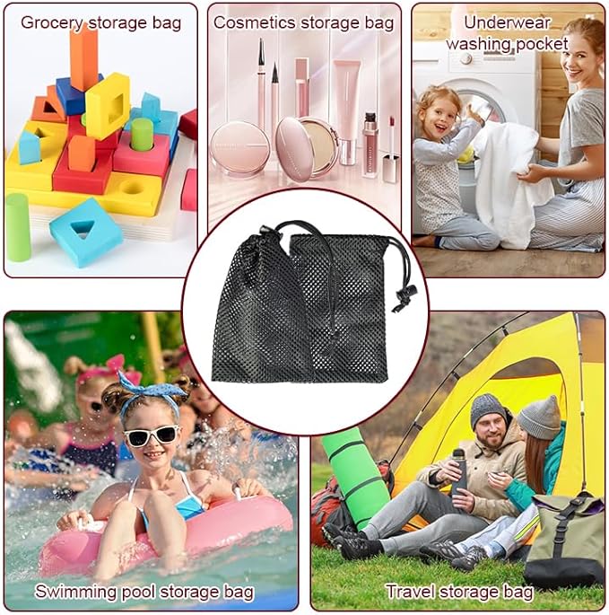 Mesh Bag, Small Nylon Mesh Drawstring Bag with Cord Lock, Black, 6 Pcs,5.9 x 7.9 Inch for Travel Stuff Bags, Cleansing Supplies