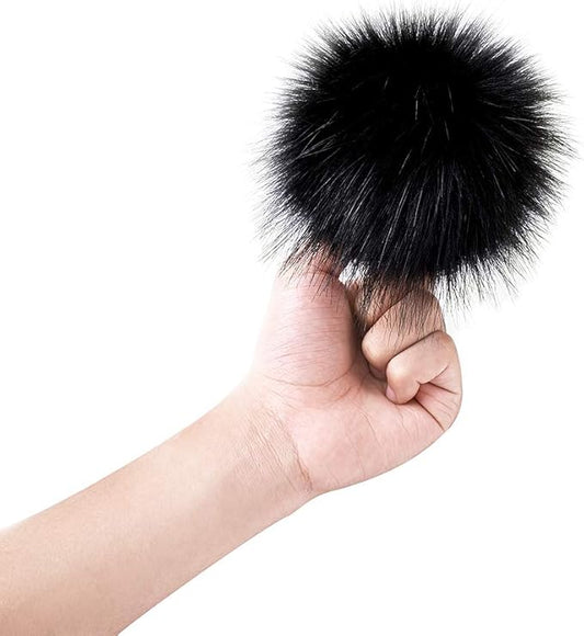Beadthoven 1Set Faux Fur Fluffy Pom Pom Ball with Press Button for Knitting Hat Crocheted Hats Shoes Scarves Bag DIY Handmade Accessories 10cm Black
