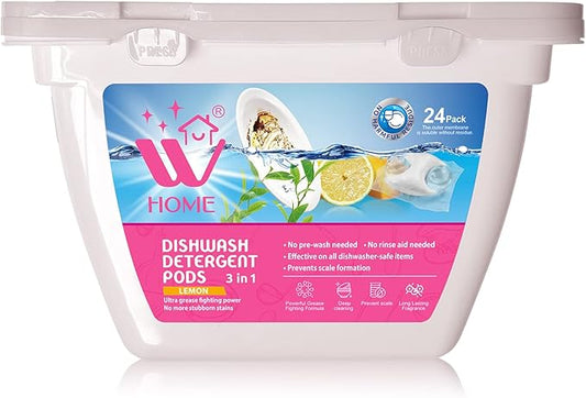 Natural Solution Dishwasher Pods, Formulated with Lemon Extracts, Effective on All Dishwashers, Prevent Scale Formation & Stubborn Stain, Dishwasher Detergent, 24 Pods
