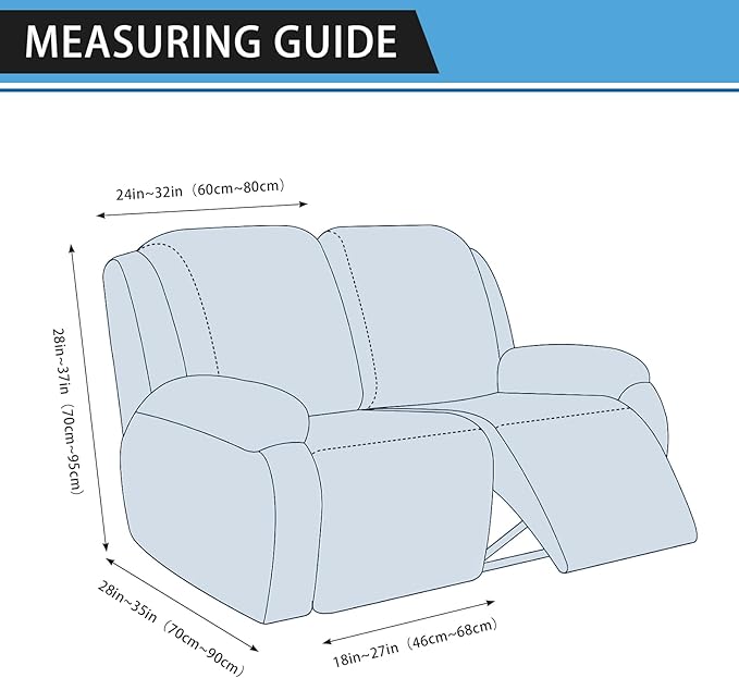 Loveseat Recliner Cover 6-Piece Set - 2 Seater Leather Look Slipcover with Pocket - Spandex Furniture Cover (Recliner Loveseat, Light Brown)