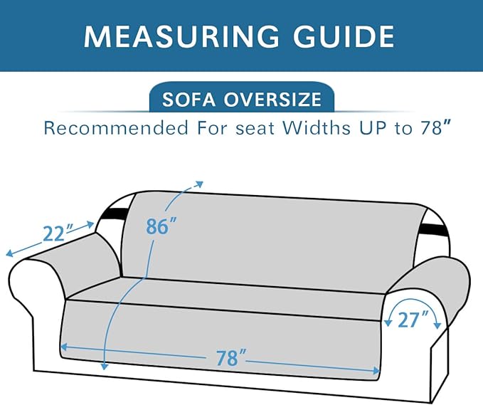 H.VERSAILTEX Reversible Sofa Cover Water Resistant Furniture Protector for Dogs Non Slip Couch Cover with Elastic Strap Machine Washable Sofa Slipcover Seat Width to 78"(Oversized Sofa, Grey/Beige)