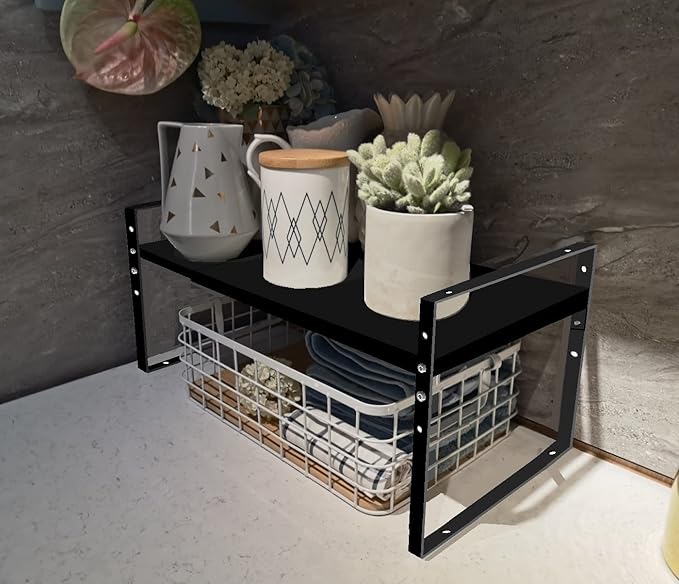 Expandable Stackable Spice Rack Cabinet Shelf Organizer in Cabinets Shelves Kitchen Cupboard Organization Stack up Racks Pantry Countertop Storage Large/Black 2 Packs