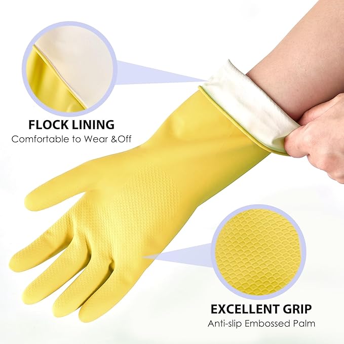 Rubber gloves for dishwashing 4 Pairs, Kitchen gloves for dish cleaning gloves, Reusable (Large, Colorful)