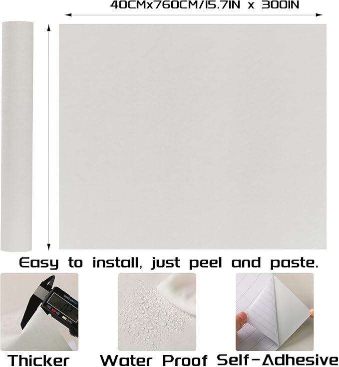 Peel and Stick Wallpaper Rice White Silk Wall Paper - 15.7 x 300 Inch Self Adhesive Wallpaper Peel and Stick, Easy to Paste Wall Contact Paper for Stand Liner, Table and Door Makeover Decor