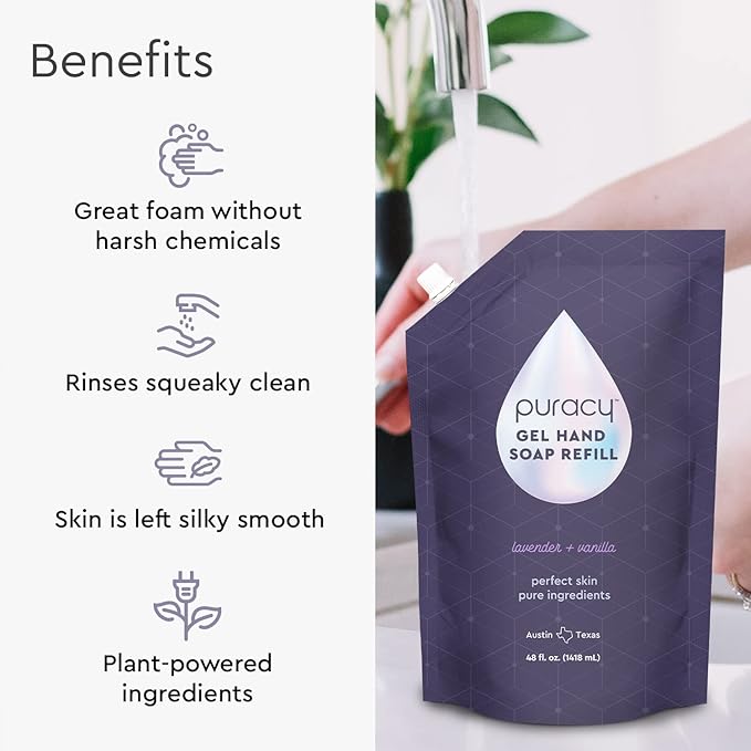 Puracy Organic Hand Soap, Professional Hand Washers We've All Become, Lavender & Vanilla 48 oz Natural Dish Soap, Plant-Based Liquid Dishwasher Detergent Soap, Organic Lemongrass, 48oz