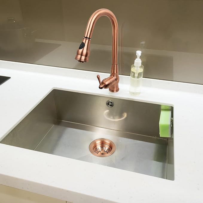 Akicon Copper Kitchen Sink Stopper Replacement for 3-1/2 Inch Standard Strainer Drain, Solid Brass with Post Styled Basket