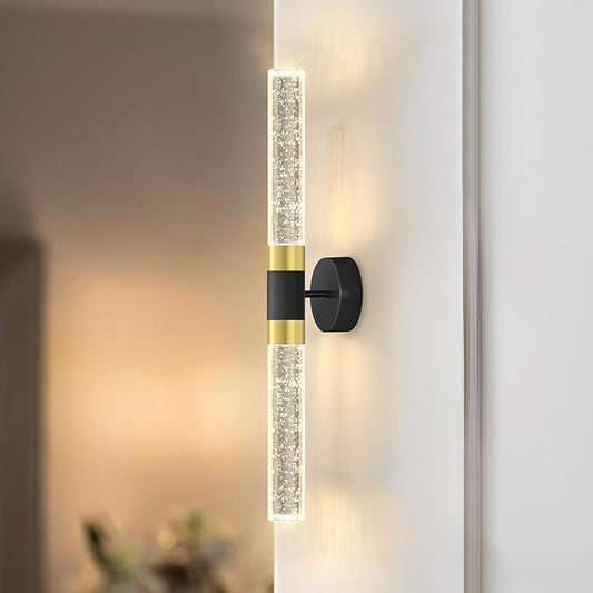Crystal LED Wall Sconces Wall Light Modern Glam Crystal Vanity Lighting Fixtures for Hallway Dining Living Bedroom Living Room with 2700K Warm Light Bulbs