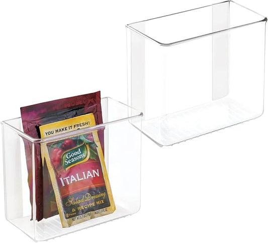 mDesign Plastic Adhesive Mount Storage Organizer Container for Kitchen or Pantry Wall Organization - Space Saving Holder for Sandwich Bags, Foil - 6" Wide - Poppon Collection - 2 Pack - Clear