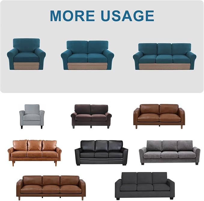 H.VERSAILTEX Multi-Pieces Sofa Covers Stretch Couch Covers Form Fitted Seats and Back Cushions Covers (3 Seat Covers Plus 3 Back Cusion Covers, Bonus 2 Armrest Covers), Deep Teal
