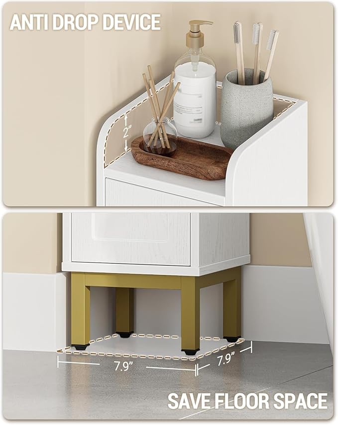Slim Bathroom Storage Cabinet, Narrow Bathroom Organizers and Storage with 4 Adjustable Feet, Laundry Room Organization for Small Space, Kitchen, Living Room, 2 Doors White BC22413G
