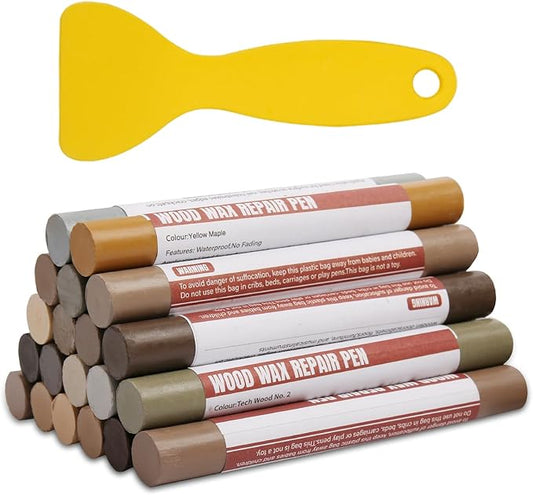 Wood Filler Sticks 20 Colors Repair Wax Sticks Kit Furniture Touch Up Crayons for Repairing Scratches Holes Cracks Wood Floor Tables Cabinets Doors Hardwood(Technicolor Series)