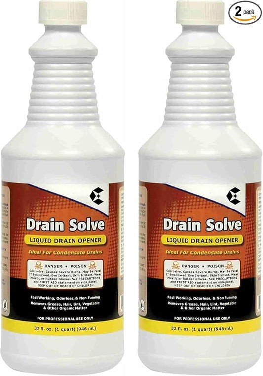 2 Pack 32oz Liquid Drain Opener Cleaner Ready To Use, Unscented, NSF Rated, Clear Perfect For Clogged A/C Condensate Lines, Kitchen, Bathtub, & Lavatory Drains