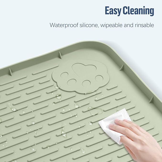 Pee Pad Holder for Dogs, 34" x 22" Silicone Pee Tray Mat Leak-Proof, High Edge, No Spill Pet Pad Holder for Puppy, Cat, Rabbit, Training Pads for Floor Protection, No Pee Pads (Green)