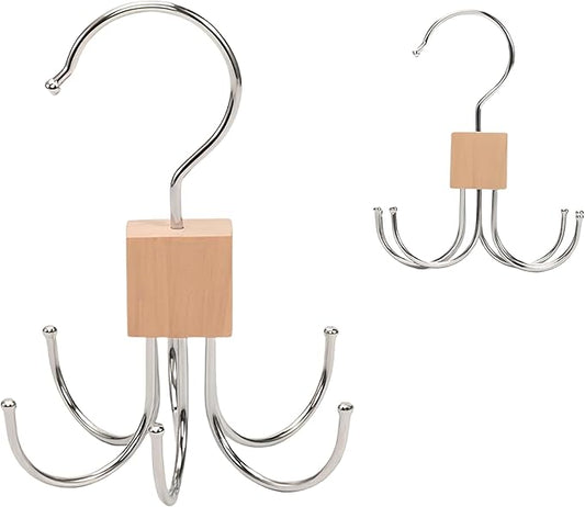 2pcs 360° Rotating 6-Claw Multi-Function Hook Closet Hanging Organizer Hangers for Clothes Hats Scarves Belts, Stainless Steel Rotary Hook Hanger for Kitchen Bathroom Office Home Storage Rack (Khaki)