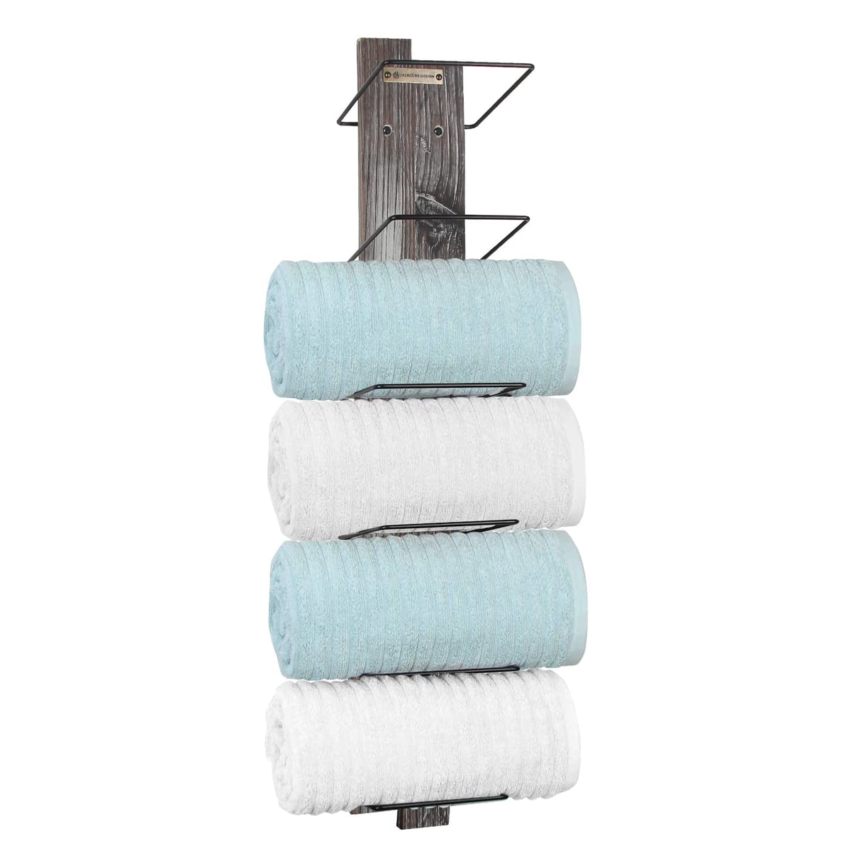 J JACKCUBE DESIGN Wall Mount Rustic Wood and Metal Towel Rack 6 - Image 1