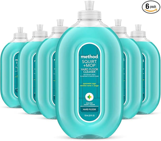 Method Hardwood Floor Cleaner Squirt + Mop Bottle, Spearmint Sage, For Sealed Hardwood and Laminate Floors, 25 Fl Oz (Pack of 6)