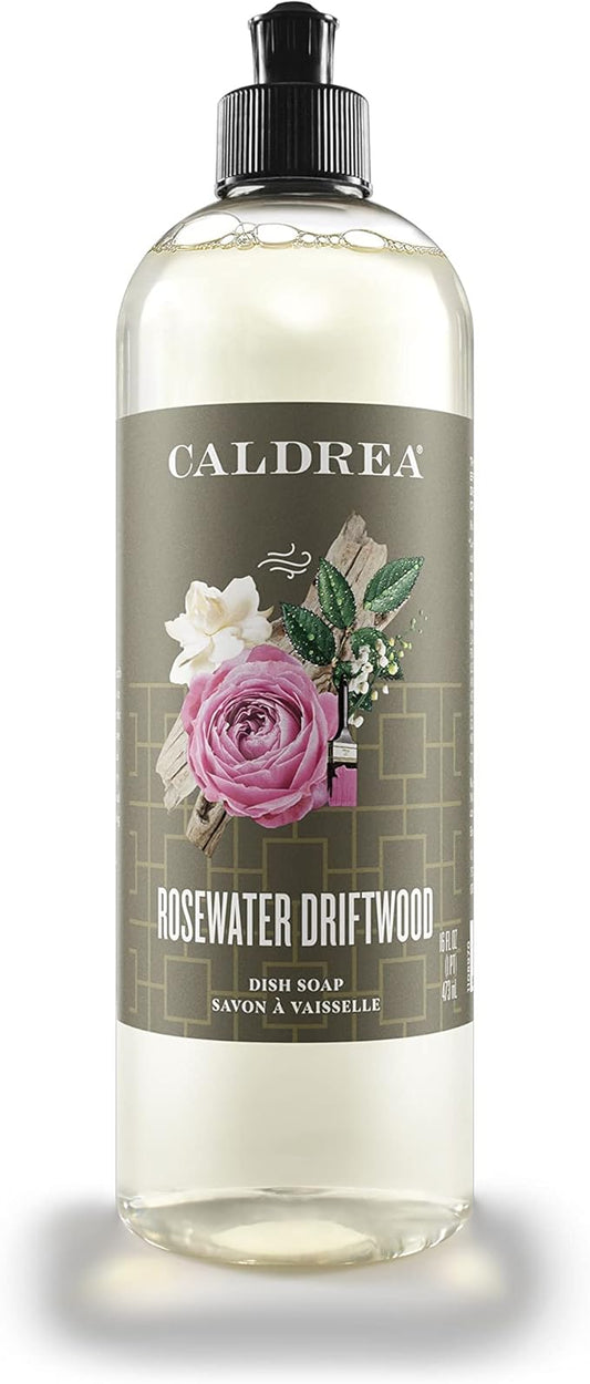 Caldrea Dish Soap, Biodegradable Dishwashing Liquid Made with Soap Bark and Aloe Vera, Rosewater Driftwood Scent, 16 oz
