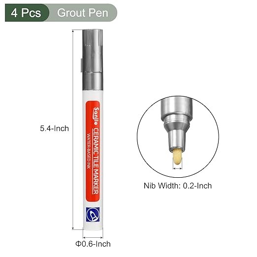 YOKIVE 4 Pcs Grout Paint Pen, Waterproof Silver Paint Tile Marker, Restoring Grout Lines, Great for Balcony, Kitchen, Bathroom