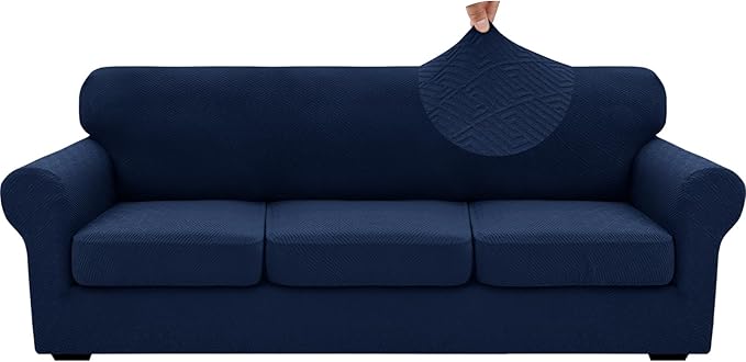 XINEAGE 2025 New 4 Pieces Extra Large Couch Covers for 3 Cushion Sofa Super Stretch Sofa Cover for 3 Large Seat Cushion Universal Slip Cover for Living Room (Navy Blue), 91"-110"(3 Cushions)