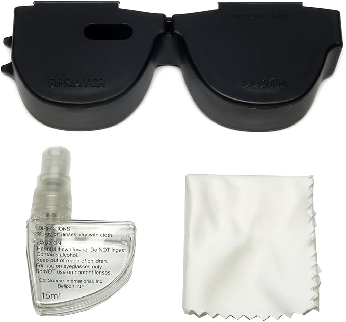 Calabria Kool Klean 2 Pack Eyeglasses Lens Cleaner Kit Pink/Black 15ml Cleaning Spray, White Cleaning Cloth Eyewear Cleaning