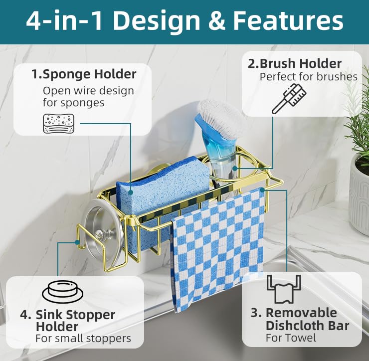TAILI 4-in-1 Sink Caddy for Kitchen Sink with Strong Suction - Image 7