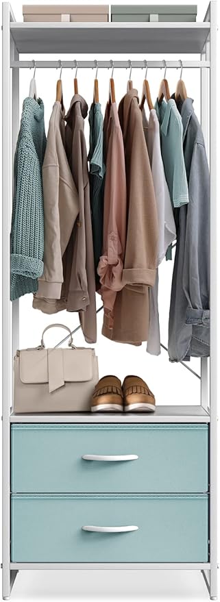 Sorbus Premium Cothing Rack with Drawers - Heavy Duty Wardrobe Closet with Metal Frame & Wooden Top - 70Inch Tall Garment Rack- Lightweight Freestanding Coat Closet - for Hallway, Bedroom
