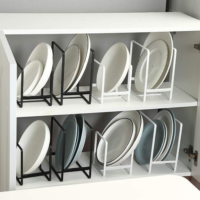 2PCS Plate Holders Organizer, Metal Dish Storage Dying Display Rack for Cabinet, Counter and Cupboard - White