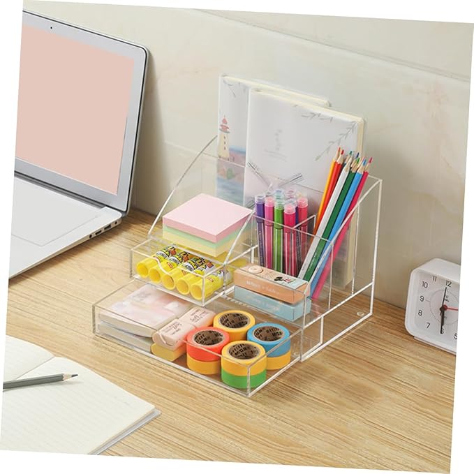 Acrylic Desktop Organizer with Multi-compartment Storage Box for Stationery Makeup Holder for Home Office and Vanity Use