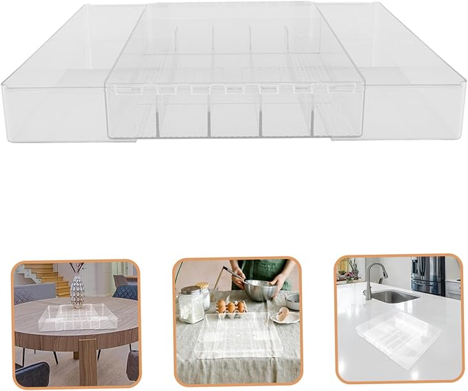 STOBAZA Multipurpose Silverware Organizer Compartment Drawer Organizer Telescopic Storage Box Acrylic Cutlery Holder