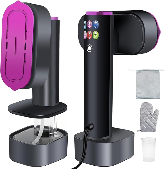 Portable Travel Steamer for Clothes & Steam Iron, 1200W Fast Heat, 6 Fabric Modes with LED Display, 190ml Tank, 2-in-1 Handheld Garment Steamer, 120V